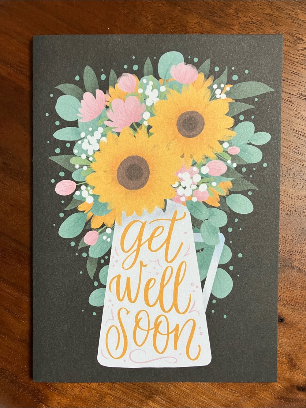 Get Well Soon Card with Yellow Sunflowers & Pink Blooms